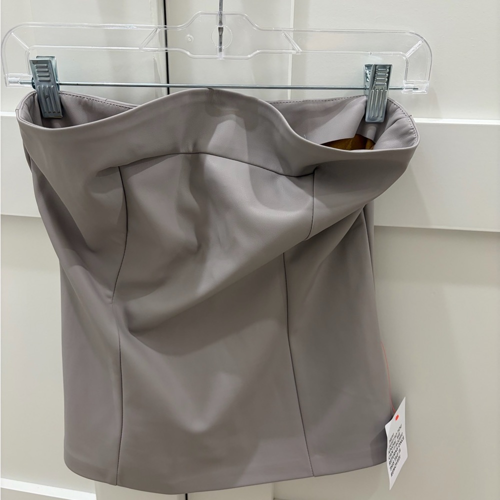 Topshop Strapless Faux-Leather Top in Grey